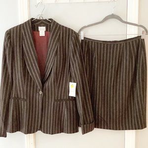 NEW Moda International Brown Striped Skirt Blazer
